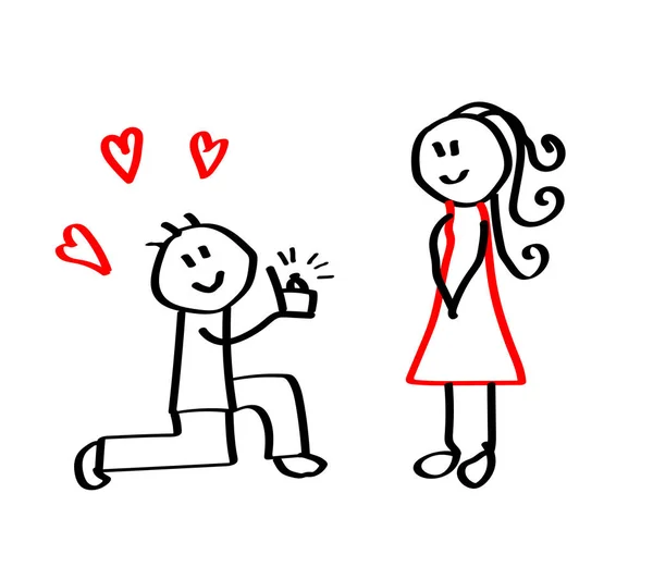 一个有白人背景的男人向一个女人求婚 绘图向量图解 — 图库矢量图片