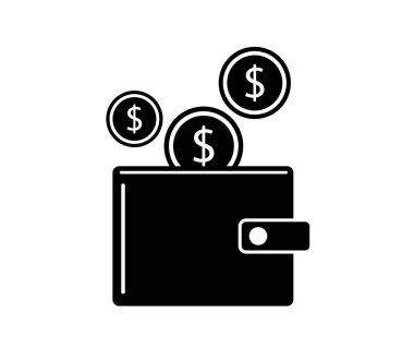 Beyaz arka planda cüzdan ve madeni paralar. Sembol. Vektör illüstrasyonu.