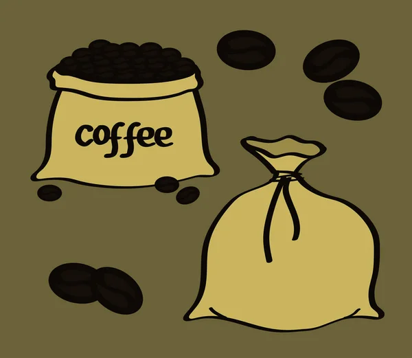 Tasche Mit Kaffeekörnern Auf Braunem Hintergrund Vektorillustration — Stockvektor