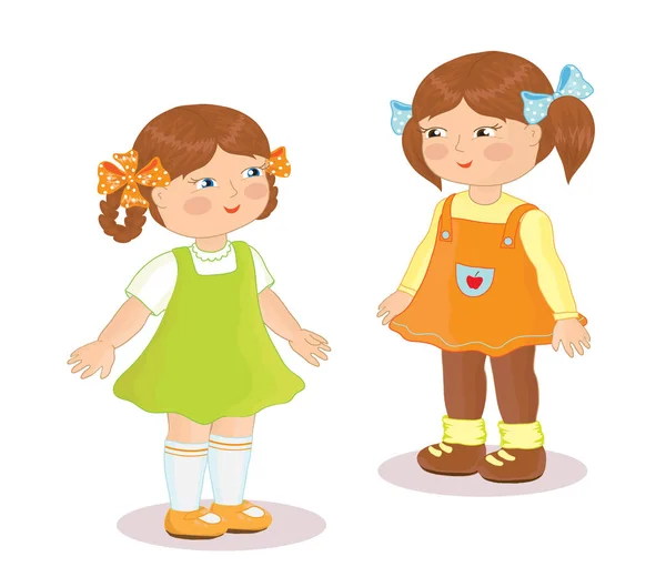 Two Girls White Background Cartoon Vector Illustration — Stock Vector