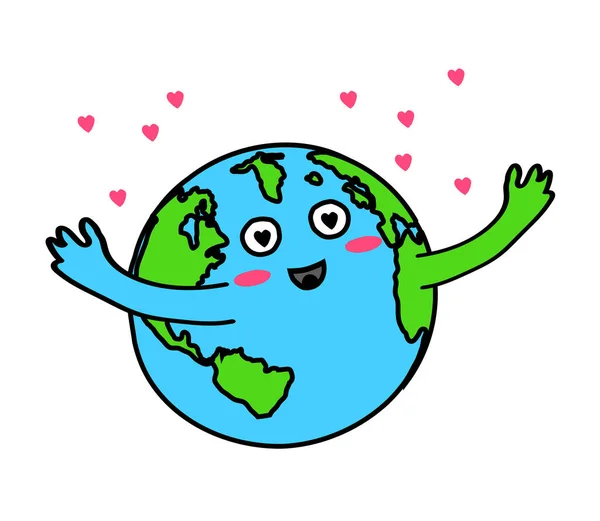 Planète Terre Amoureuse Sur Fond Blanc Illustration Vectorielle — Image vectorielle