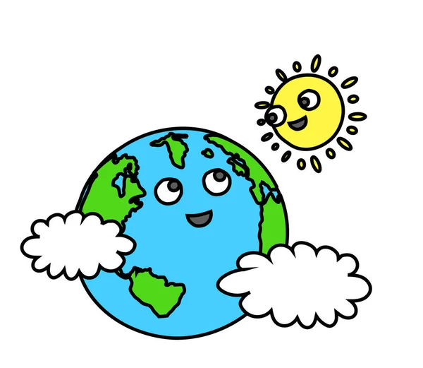 Planète Terre Soleil Sur Fond Blanc Illustration Vectorielle — Image vectorielle