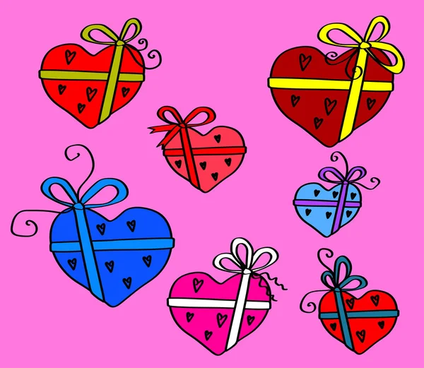 Regalo Forma Corazón Colección Ilustración Vectorial — Vector de stock