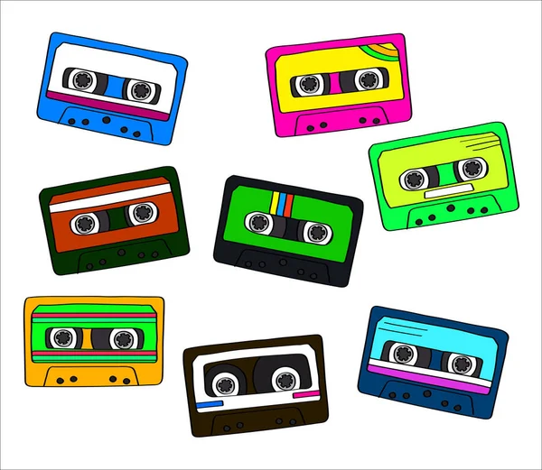 Cassette Audio Sfondo Bianco Collezione Illustrazione Vettoriale — Vettoriale Stock
