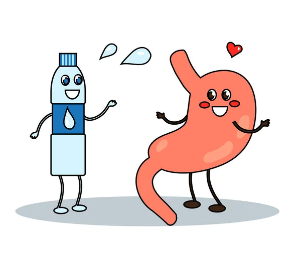 Estómago Sano Agua Clara Sobre Fondo Blanco Dibujos Animados Ilustración — Vector de stock