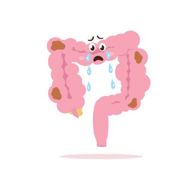 Beyaz arka planda bağırsaklar. Toksinler. Vektör illüstrasyonu.