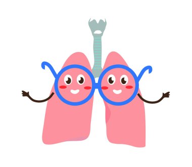 Beyaz arka planda gözlüklü insan ciğerleri. Karakter. Vektör illüstrasyonu.