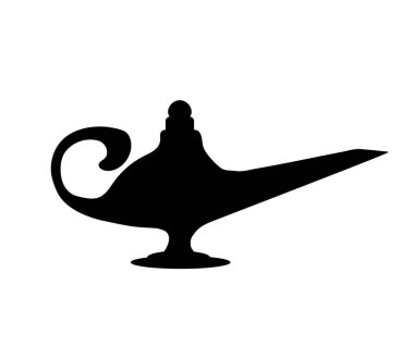 Beyaz arka planda sihirli lamba. Siluet. Vektör illüstrasyonu.