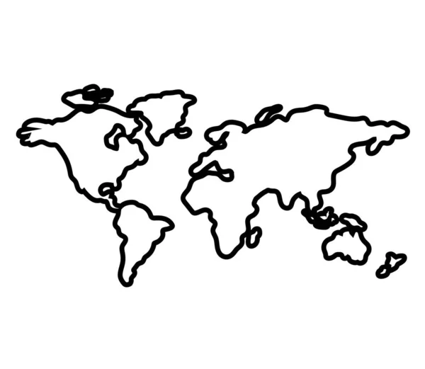 Mapa Del Mundo Sobre Fondo Blanco Silueta Lineal Ilustración Vectorial — Vector de stock