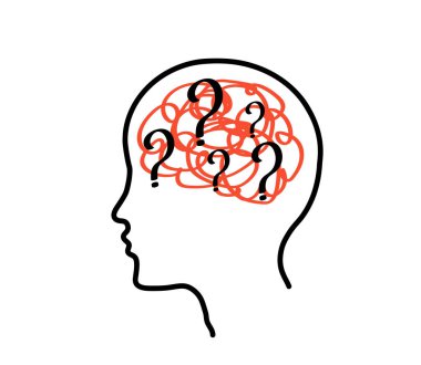 Beyaz arka planda insan kafası ve beyni. Doğrusal siluet. Vektör illüstrasyonu.