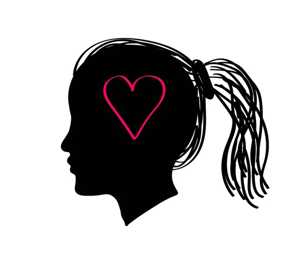 Silhouette Female Head Heart White Background Vector Illustration — Stock Vector