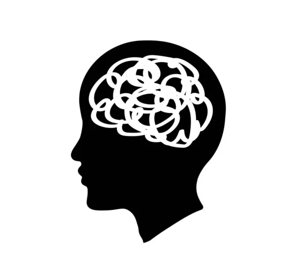 Silueta Una Cabeza Humana Cerebro Sobre Fondo Blanco Ilustración Vectorial — Vector de stock
