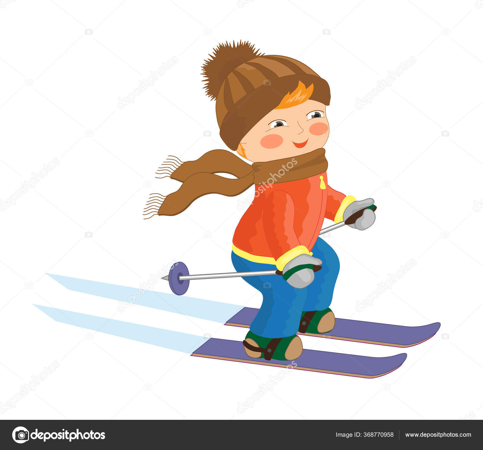 Little Boy Skiing Cartoon Vector Illustration Stock Vector Image by ...