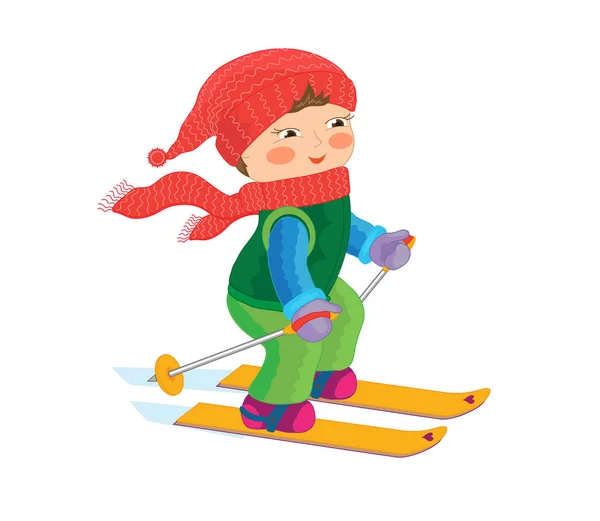 Kleines Mädchen Fährt Ski Karikatur Vektorillustration — Stockvektor