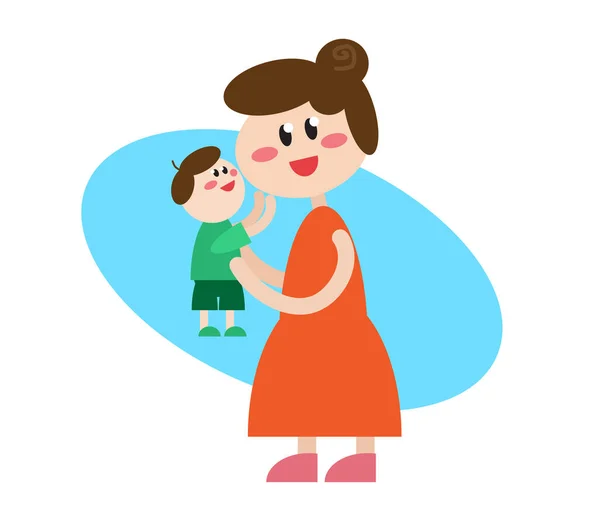 Mom Her Son Together Background Cartoon Vector Illustration — Stock Vector