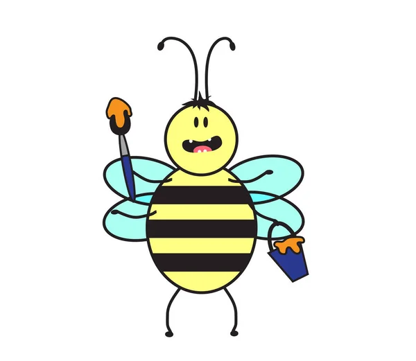 Abeja Graciosa Sobre Fondo Blanco Dibujos Animados Ilustración — Vector de stock