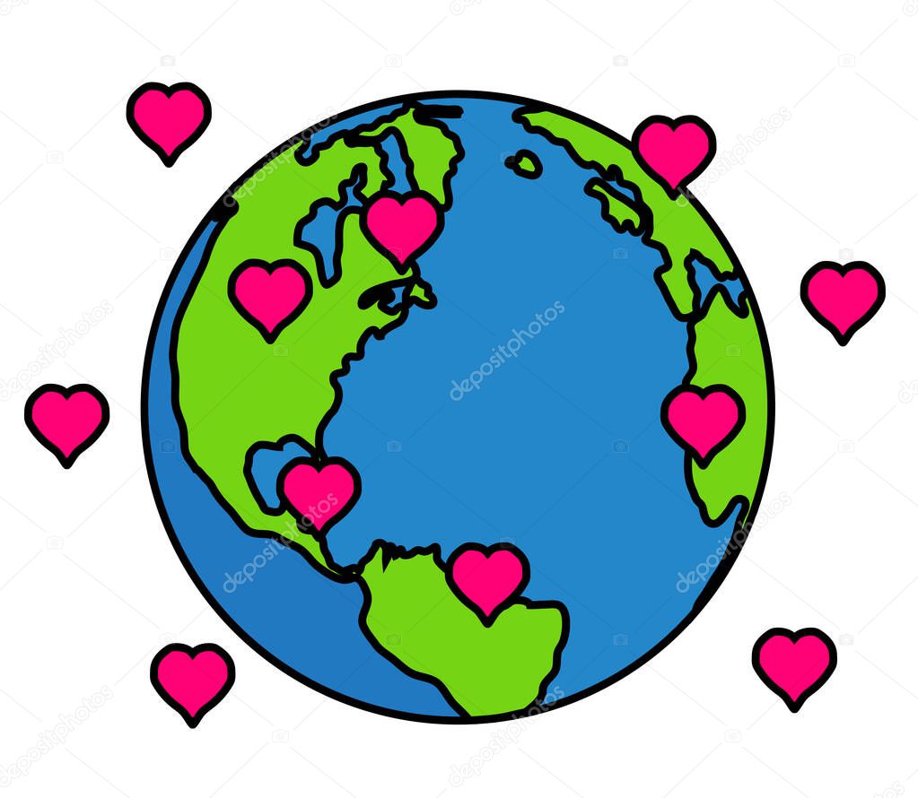 Earth planet in love on a white background. Symbol. Vector illustration.