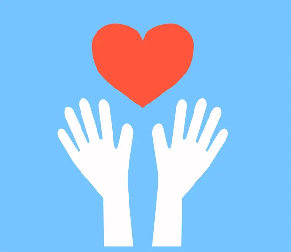 Χέρια Ενός Άντρα Και Μια Μεγάλη Κόκκινη Καρδιά Μπλε Φόντο — Διανυσματικό Αρχείο