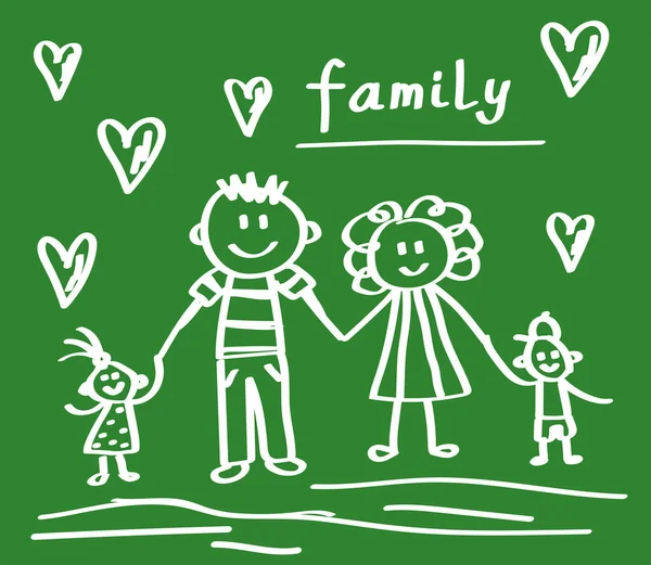 Gelukkige Familie Een Groene Achtergrond Een Schets Vectorillustratie — Stockvector