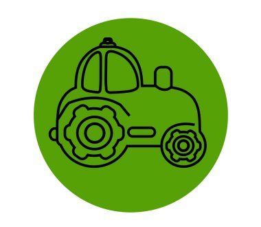 Yeşil arka planda bir traktör. Sembol. Vektör illüstrasyonu.