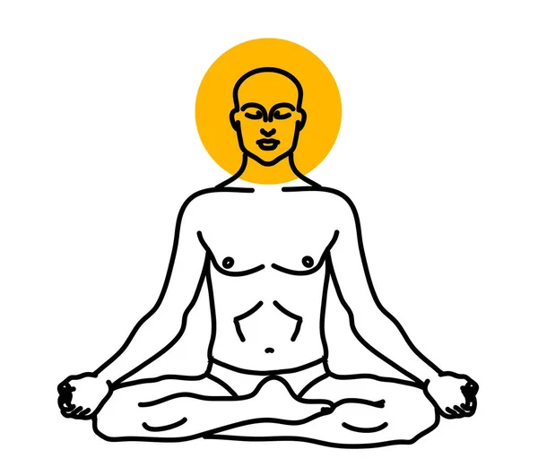 Bir Adam Beyaz Bir Arka Plan Üzerinde Meditasyon Yapıyor Budizm — Stok Vektör