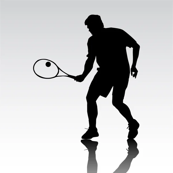 실루엣 테니스 선수입니다. 흑인과 백인 백색 배경에 그림 — 스톡 벡터