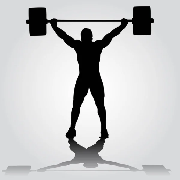 Silhouette of athlete is doing snatch exercise. weightlifting — Stock Vector