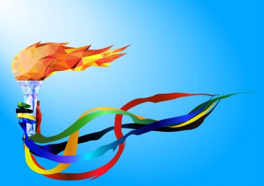 Meşale, alev. Olimpiyat şeritler bir eli Kupası tutar
