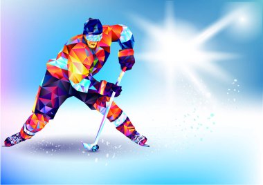 Vektör illüstrasyon mavi arka planda XXIII stil kış oyunları ve geometrik bir üçgen. Olimpiyat hokey Ice arena üçgen siluet üzerinden