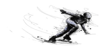 Vektör Kayak karalama karalamak çizimde XXIII kış oyunları stil. Olimpiyat speedskater atlet hız pateni Buz salondan üçgen siluet