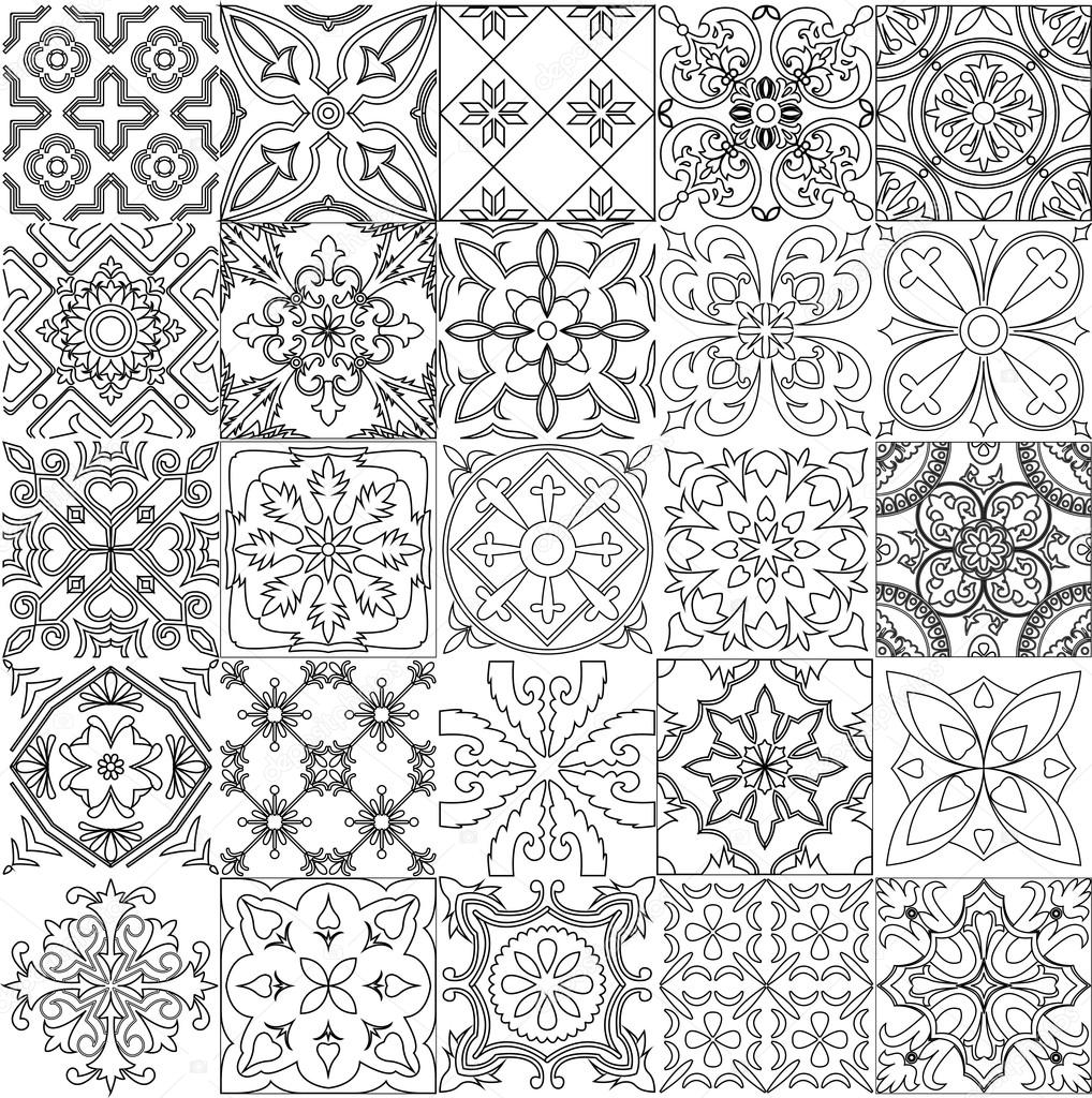 Big set of tiles background in black and white.