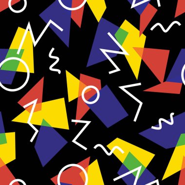 Memphis tarzı soyut kesintisiz geometrik desen.