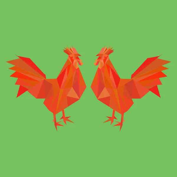 Coq de feu rouge vectoriel dans un style poly bas . — Image vectorielle