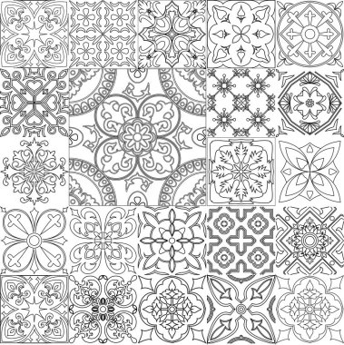 Siyah ve beyaz fayans arka plan büyük vektör kümesi.