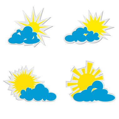 Düz çizimler güneş ve bulut kümesi. 