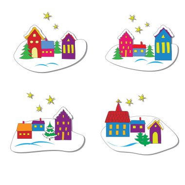 Kış karikatür çizimler kümesi.