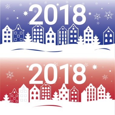 İki yeni yıl tebrik kartları kümesi.