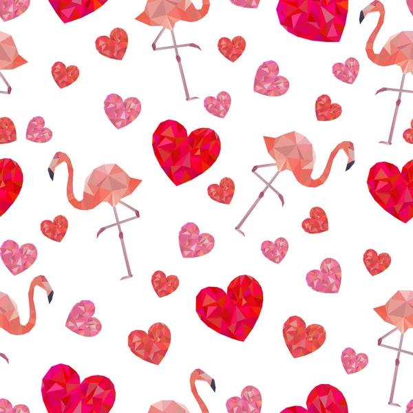 Nahtloser Hintergrund mit Flamingos und Herzen. — Stockvektor