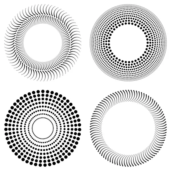 Conjunto de círculos concéntricos punteados abstractos fondos . — Vector de stock