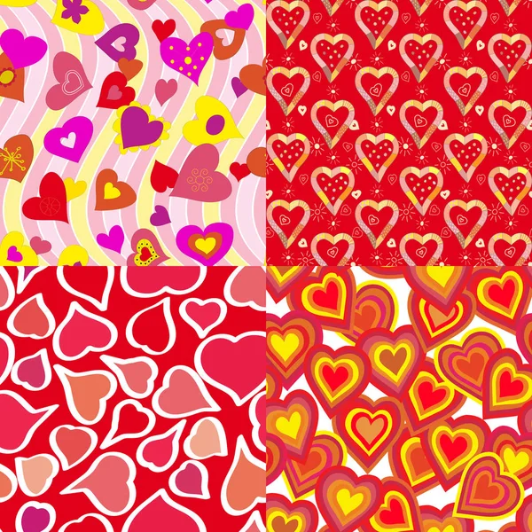 Set of seamless backgrounds with hearts. — 스톡 벡터