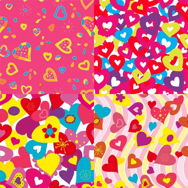 Set of seamless backgrounds with hearts. — Stock Vector