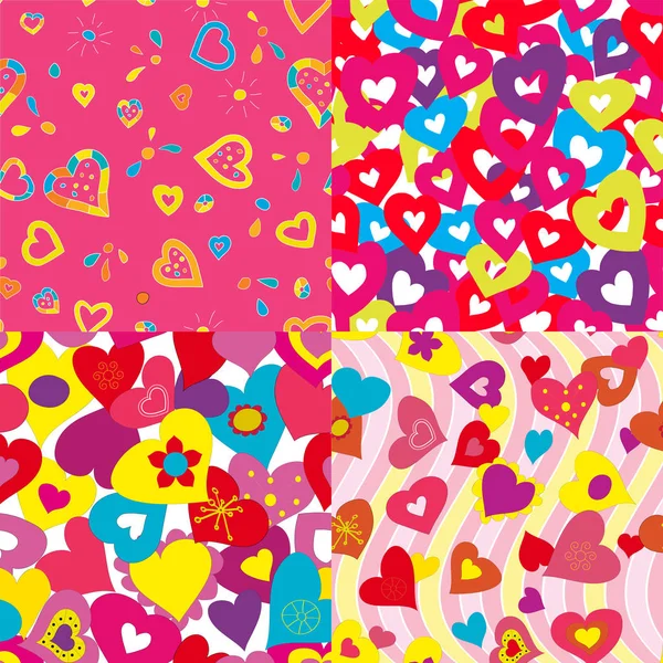 Set of seamless backgrounds with hearts. — 스톡 벡터