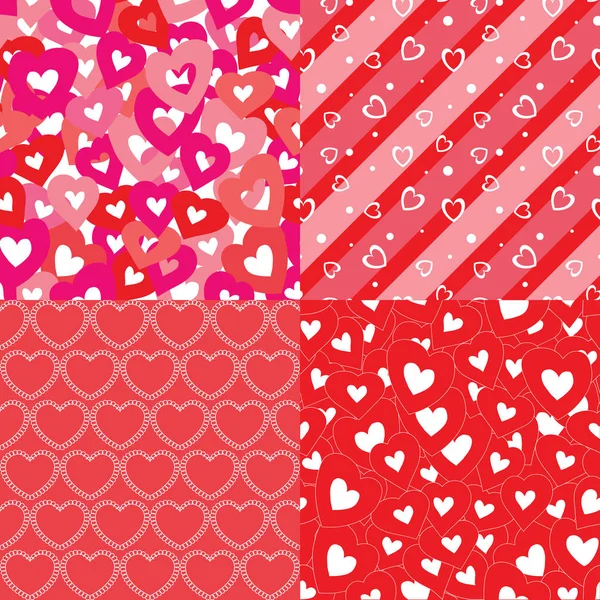 Set of seamless backgrounds with hearts. — 스톡 벡터