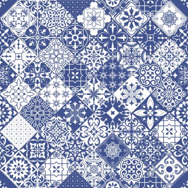 Portekiz tarzında pürüzsüz fayanslar. Flamanca, Portekizce, İspanyolca, İtalyanca seramik mozaik deseni.