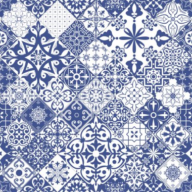 Portekiz tarzında pürüzsüz fayanslar. Flamanca, Portekizce, İspanyolca, İtalyanca seramik mozaik deseni.