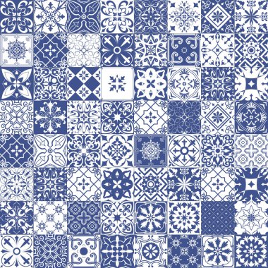 Portekizce, İspanyolca ve İtalyan tarzında büyük fayanslar. Duvar kağıdı, arkaplan, tasarımınız için dekorasyon, seramik, sayfa dolumu ve daha fazlası için.
