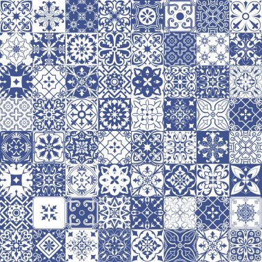 Portekizce, İspanyolca ve İtalyan tarzında büyük fayanslar. Duvar kağıdı, arkaplan, tasarımınız için dekorasyon, seramik, sayfa dolumu ve daha fazlası için.