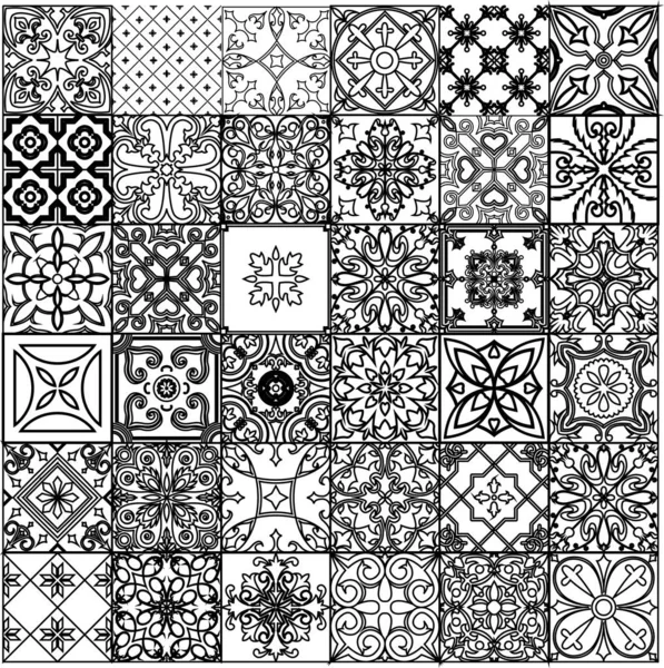 Set Tiles Background Portuguese Style Back White Mosaic Background Dutch Stock Vector