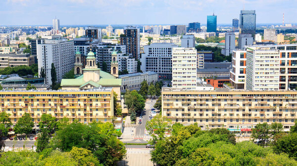 Warsaw city center, horizontal top view.