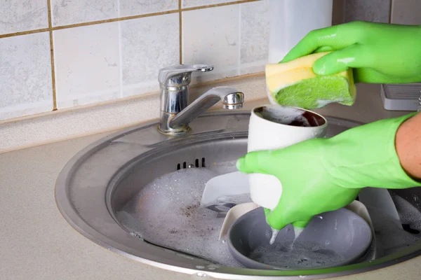 Sink full of washing dishes — Stock Photo, Image